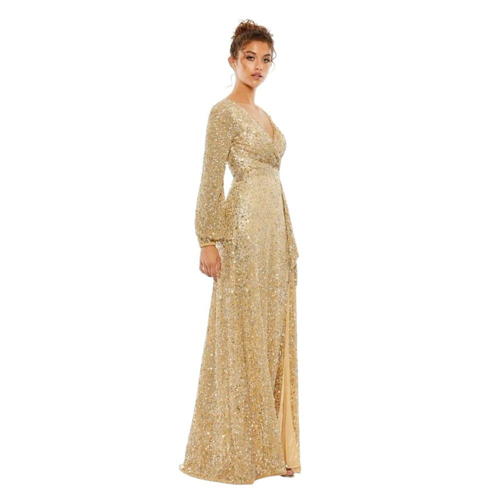 Mac Duggal 5213 Champagne Long Sleeve Sequin Gown Size 4 $498 - Picture 2 of 8